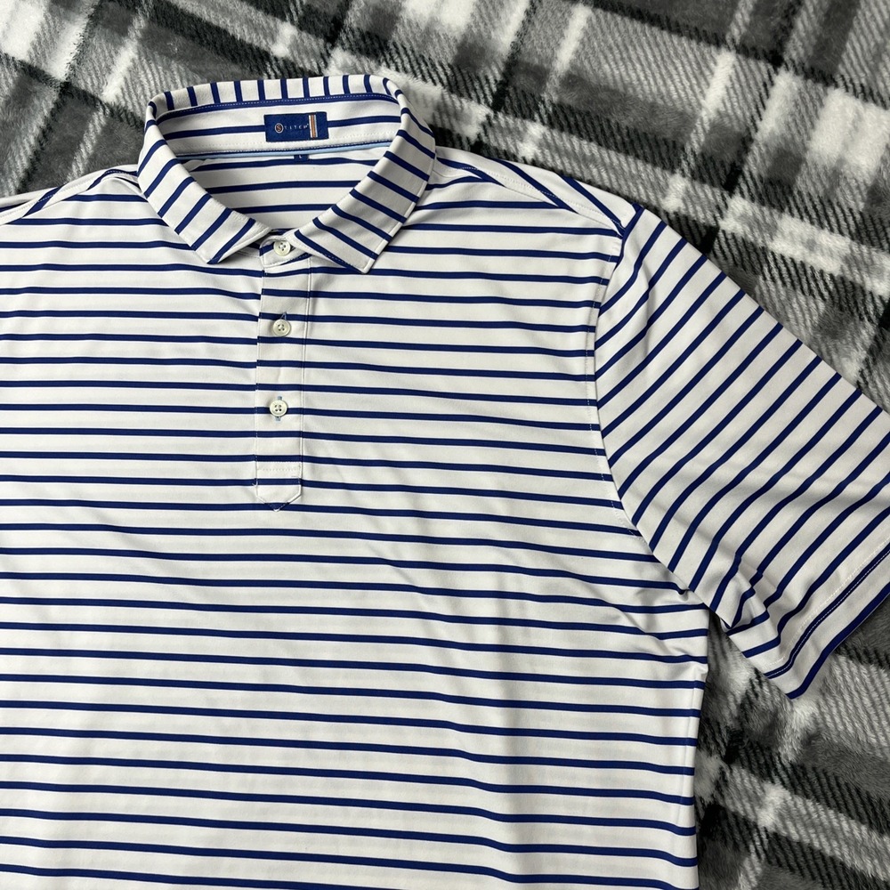 Stitch Golf Striped Performance Polo Shirt Men's Large Blue White Stretch